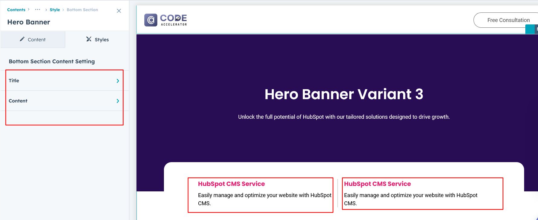 Bottom Section Content Setting Hero