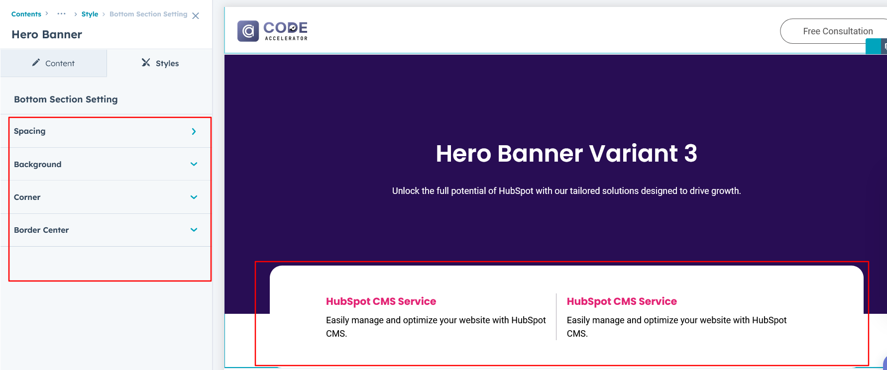 Bottom Section Setting hero