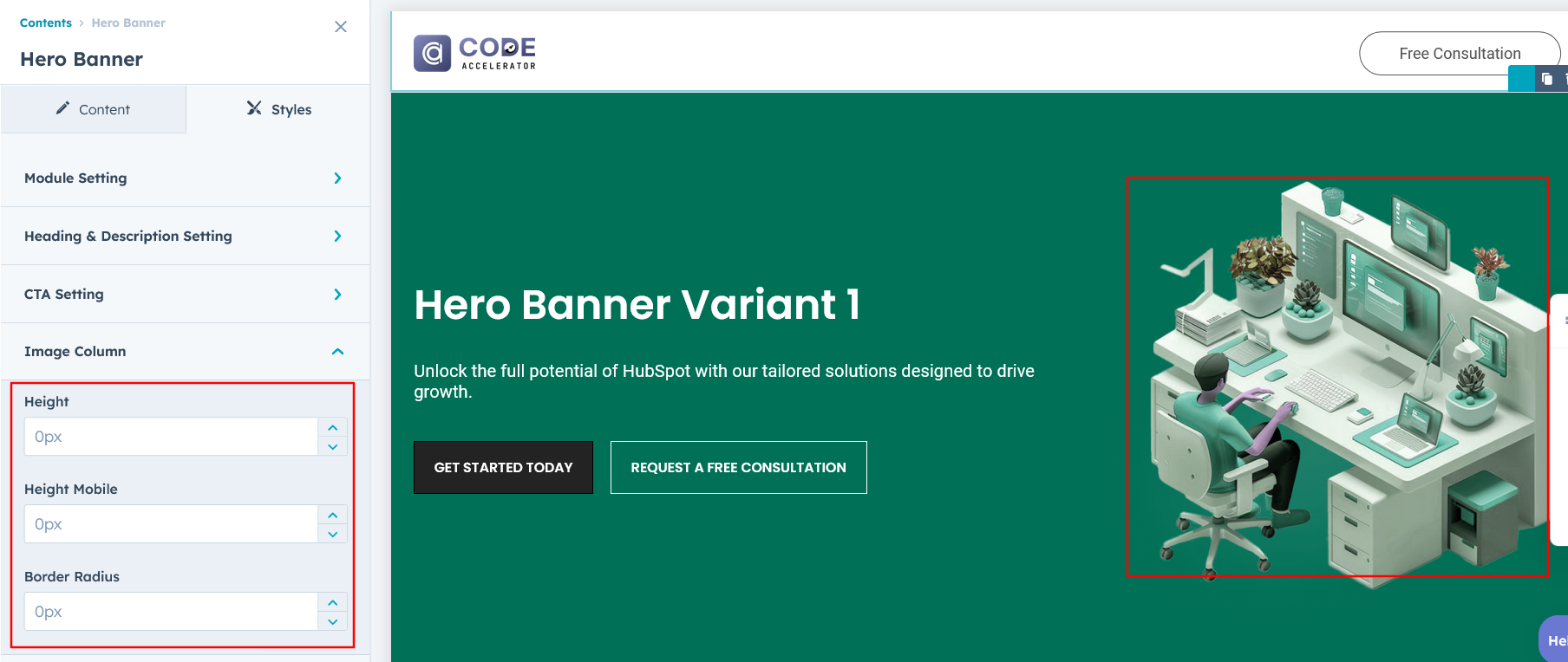 Image Column Setting Hero
