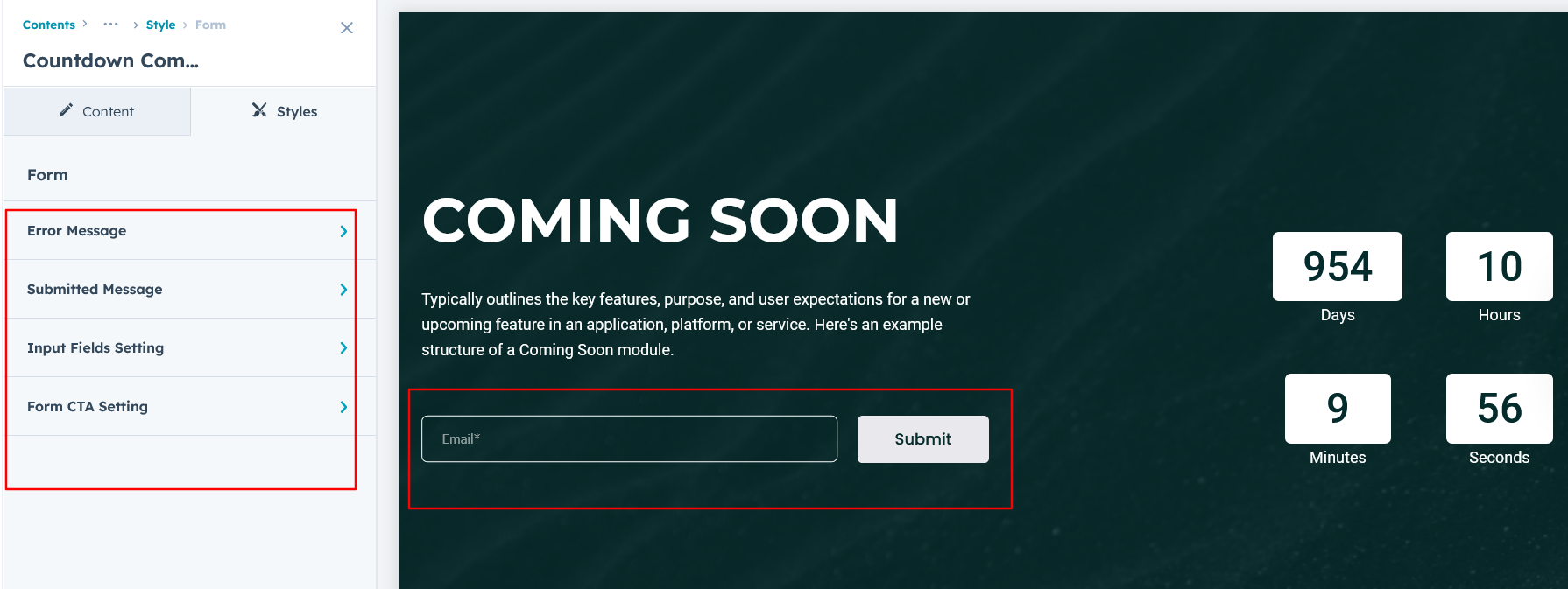 coming soon form style