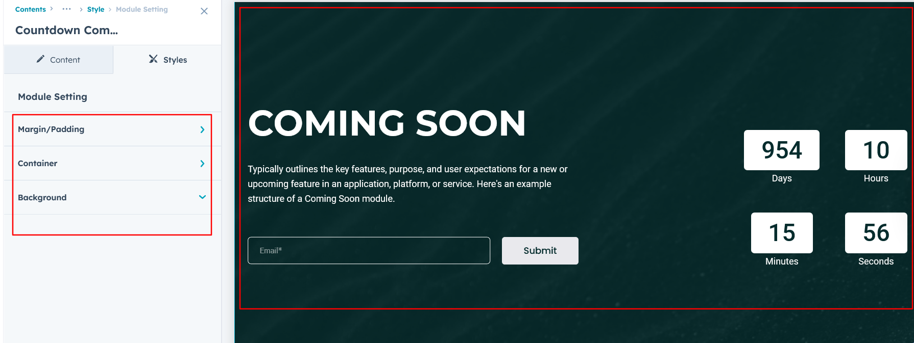 coming soon module setting