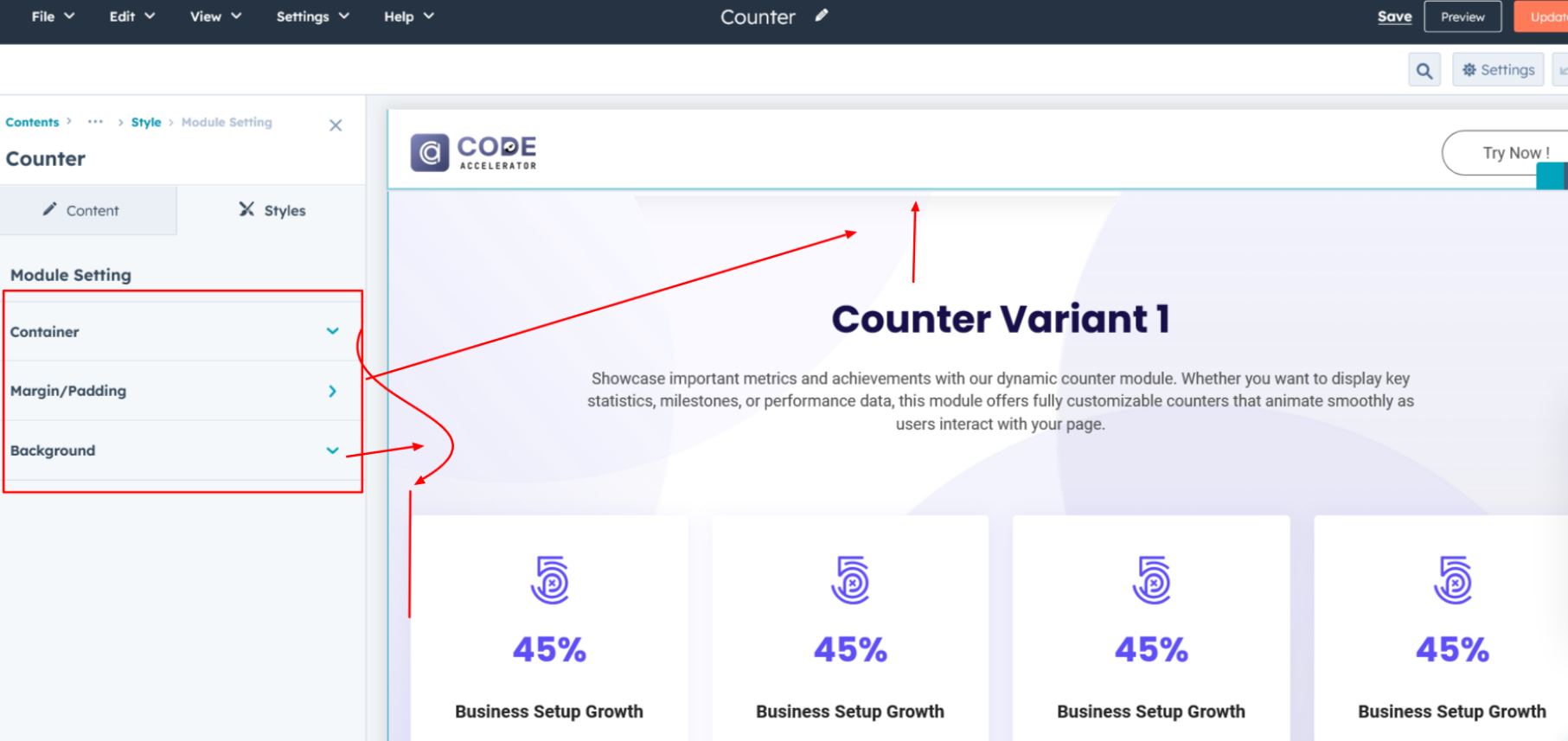 module setting counter